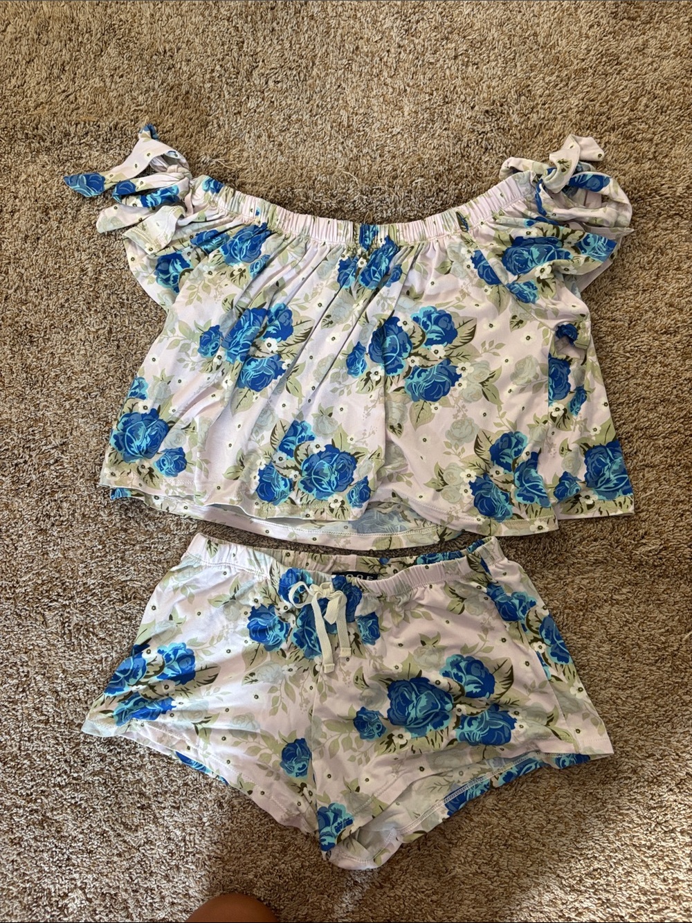Blue Floral Off-Shoulder two piece Set - Women